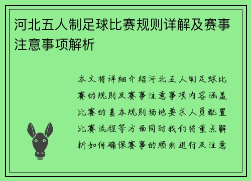 河北五人制足球比赛规则详解及赛事注意事项解析