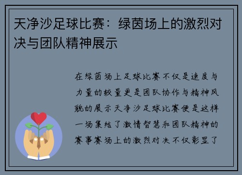 天净沙足球比赛：绿茵场上的激烈对决与团队精神展示