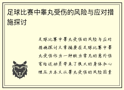足球比赛中睾丸受伤的风险与应对措施探讨