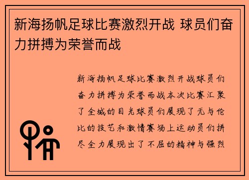新海扬帆足球比赛激烈开战 球员们奋力拼搏为荣誉而战